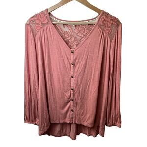 Rewind Pink Lace Detail Button Front Top Size XL